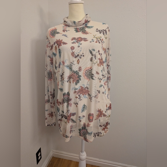 Women's Coldwater Creek Floral Tapestry Mesh Turtleneck Color Ivory Size XL NWT - Picture 1 of 9